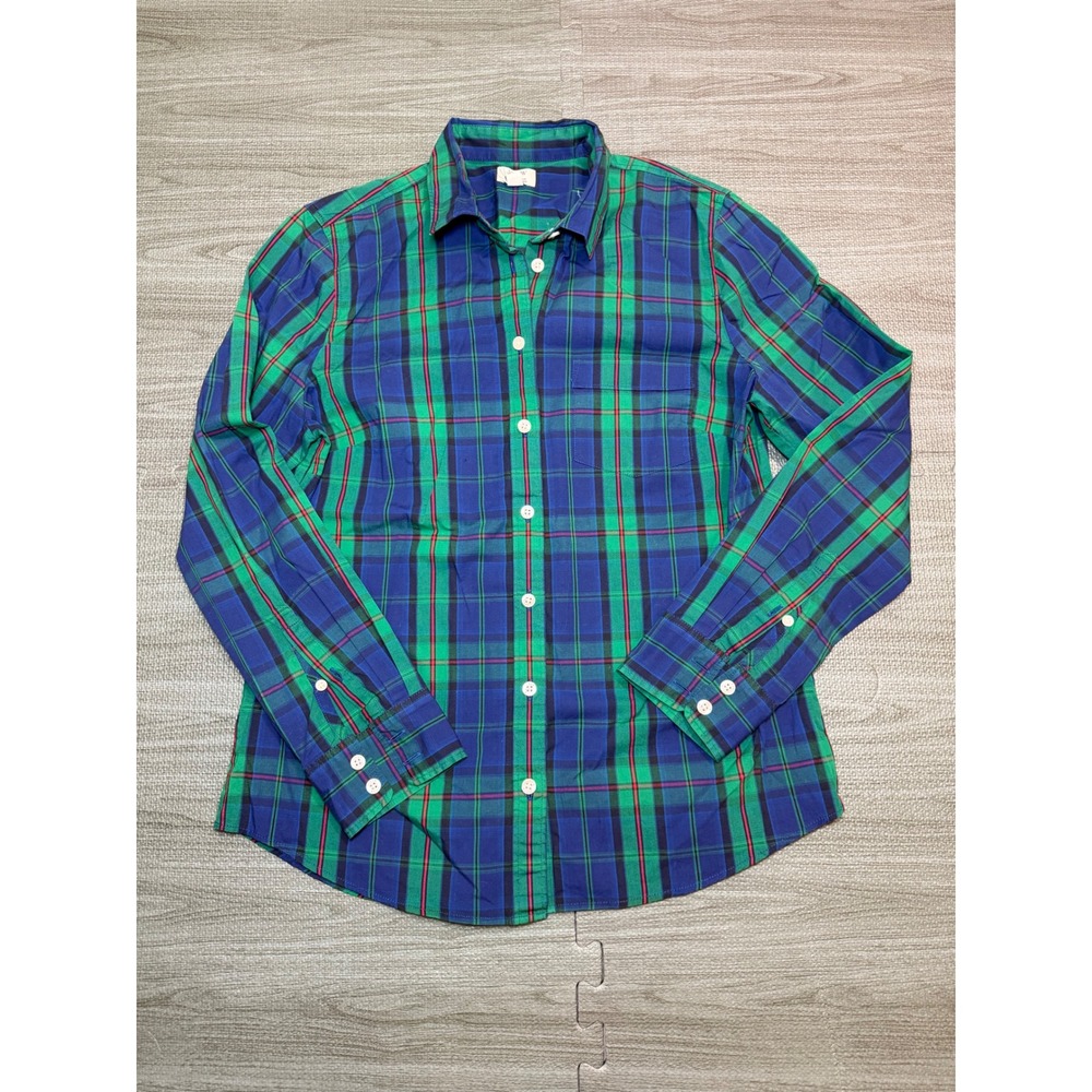 J.Crew Womens Blue Green Plaid Regenerative Cotton Blend Button Down Shirt M